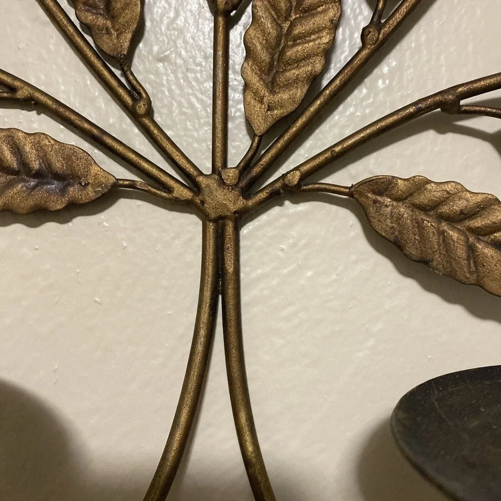 MCM Gilt Metal Leaves Double Candle Holder Wall Sconce Hollywood Regency Retro